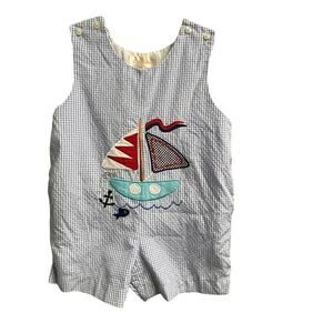 Rosalina Boys Jon Jon One Piece Size 12 Month Seersucker Sailboat Blue St. John